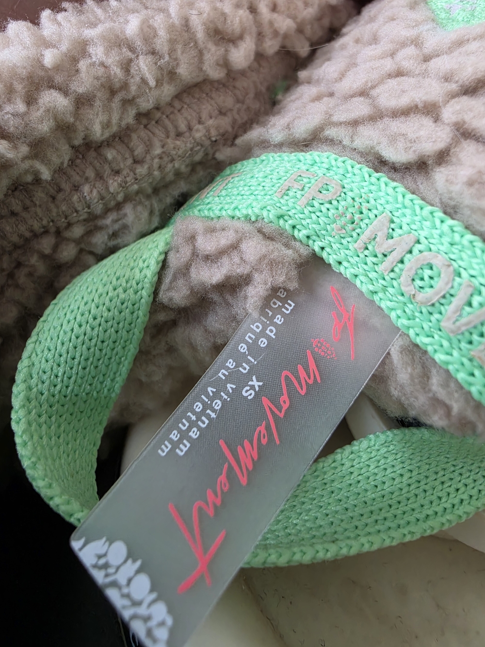 Free People Beige Sherpa Pullover with Neon Green Trim - Picture 3 of 4